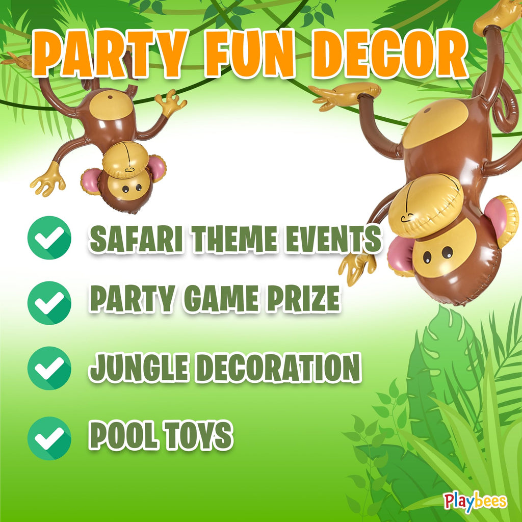 Playbees 27-Inch Inflatable Monkey 3-Pack – Jungle Safari Party Decorations