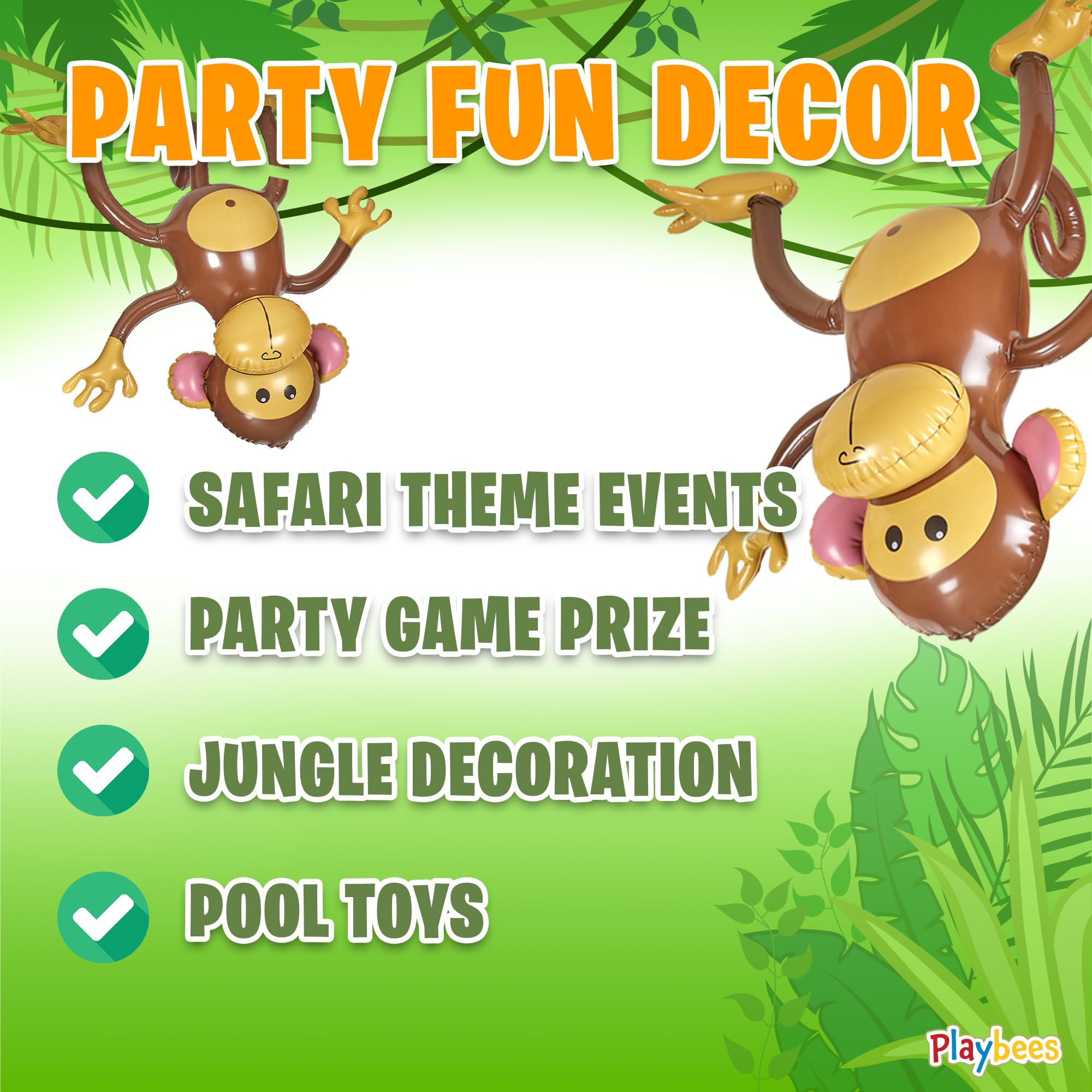 Playbees 27-Inch Inflatable Monkey 3-Pack – Jungle Safari Party Decorations