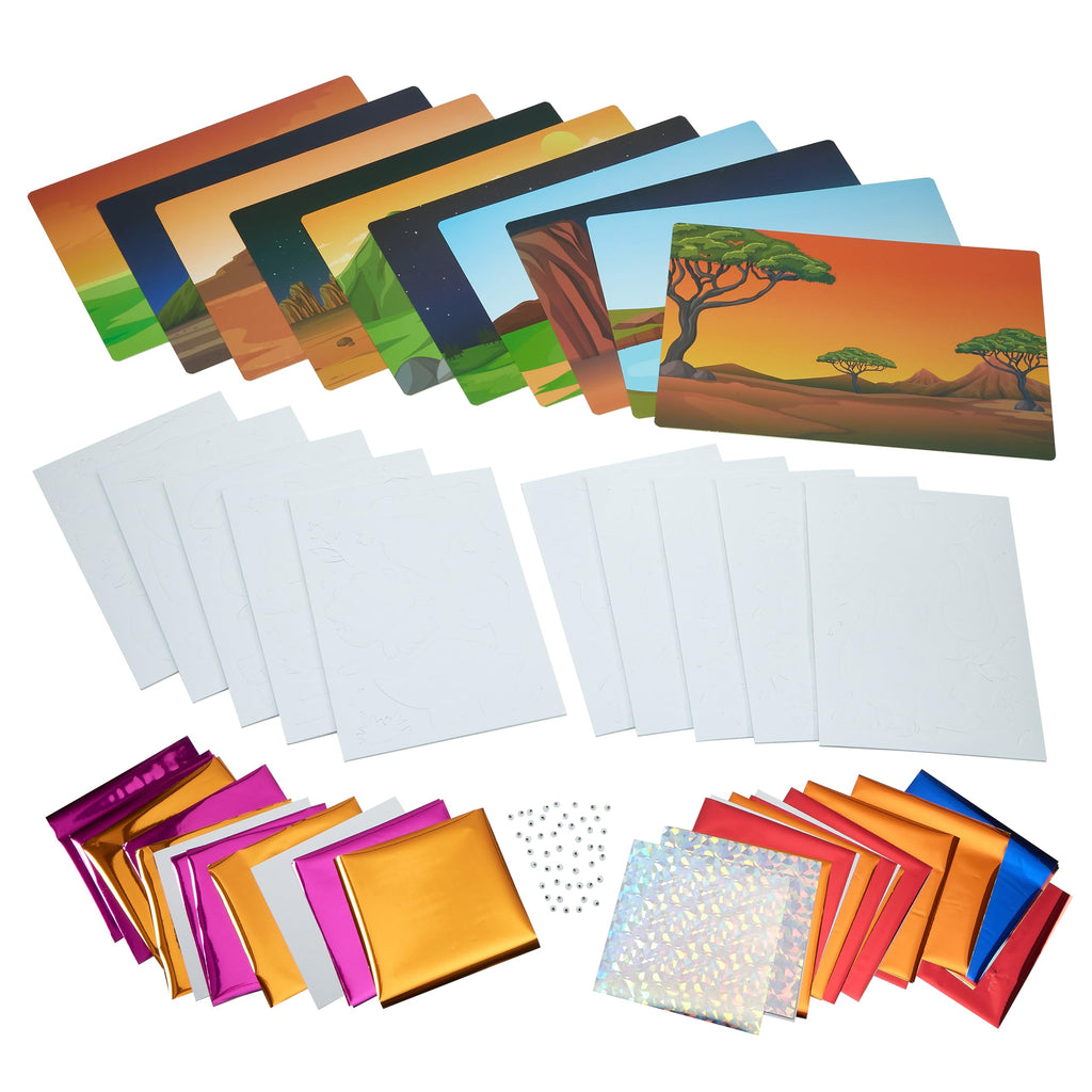 Playbees Dinosaur Foil Art Kit – Mess-Free Arts and Crafts for Kids Ages 3-9 with 100+ Stickers and Foil Sheets