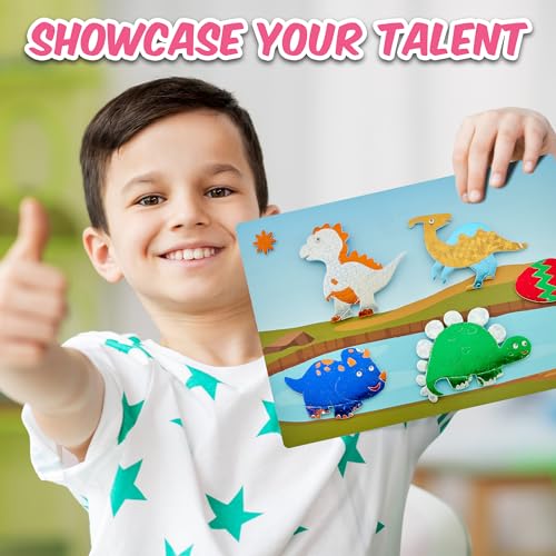 Playbees Dinosaur Foil Art Kit – Mess-Free Arts and Crafts for Kids Ages 3-9 with 100+ Stickers and Foil Sheets