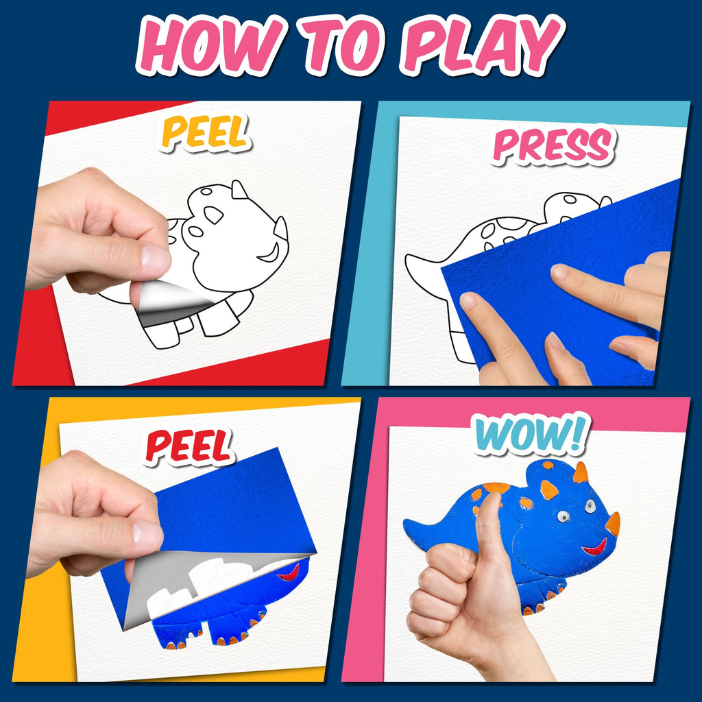 Playbees Dinosaur Foil Art Kit – Mess-Free Arts and Crafts for Kids Ages 3-9 with 100+ Stickers and Foil Sheets