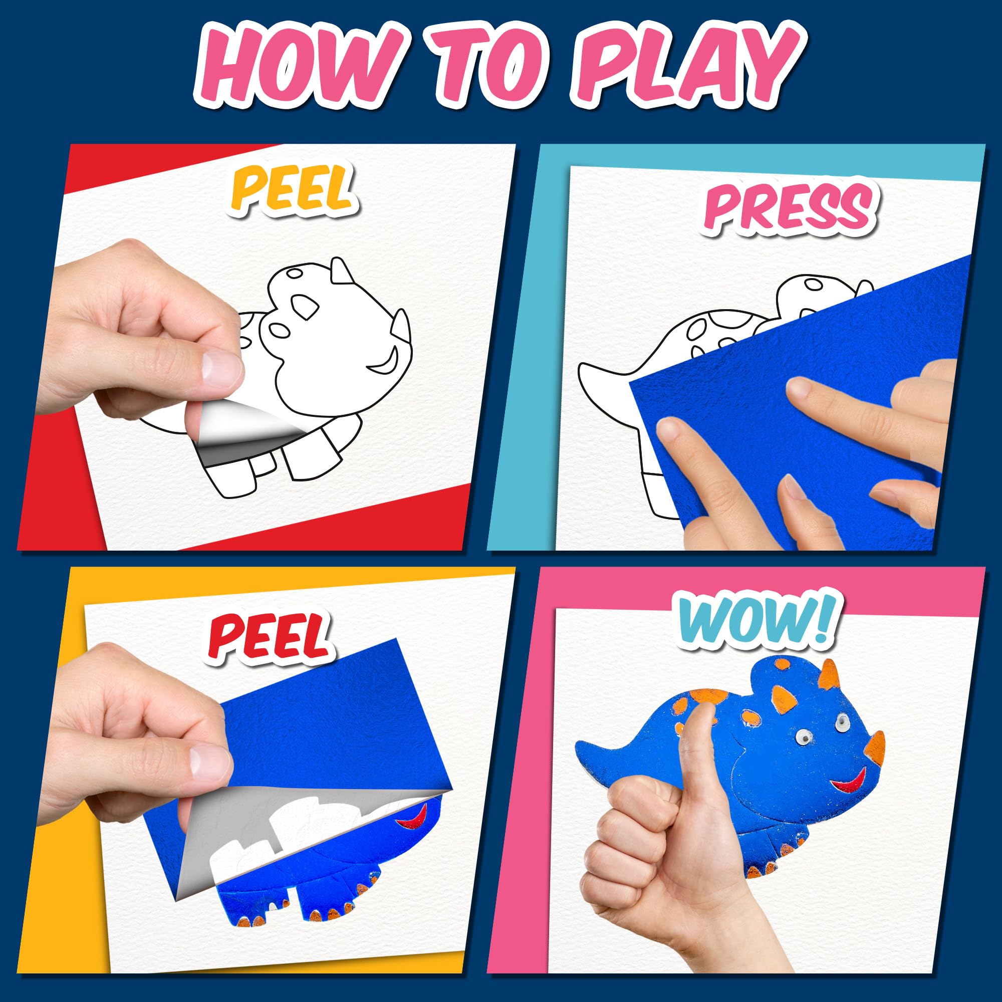 Playbees Dinosaur Foil Art Kit – Mess-Free Arts and Crafts for Kids Ages 3-9 with 100+ Stickers and Foil Sheets