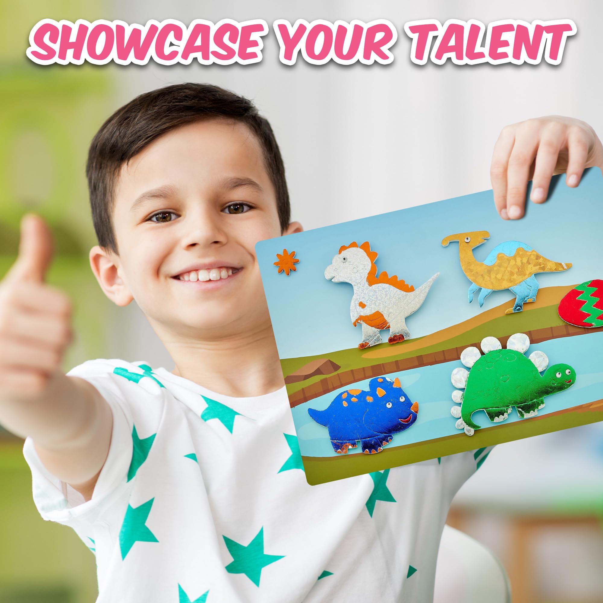 Playbees Dinosaur Foil Art Kit – Mess-Free Arts and Crafts for Kids Ages 3-9 with 100+ Stickers and Foil Sheets