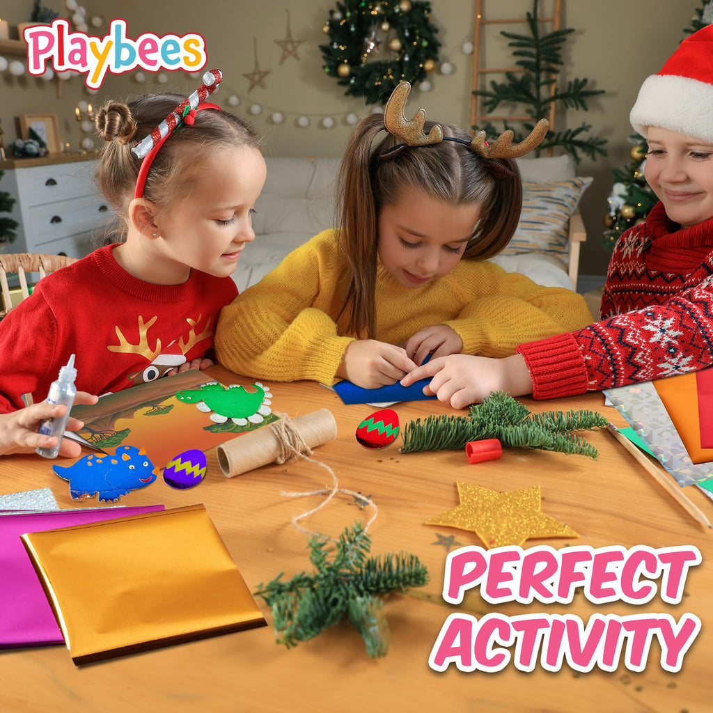 Playbees Dinosaur Foil Art Kit – Mess-Free Arts and Crafts for Kids Ages 3-9 with 100+ Stickers and Foil Sheets