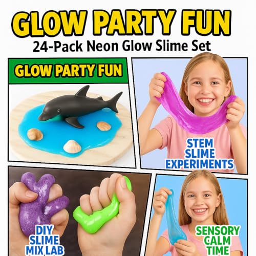 Playbees Glow in the Dark Slime 6-Pack – Neon Party Favors for Kids Ages 3+ – Non-Toxic Sensory Putty with Stretchy Gooey Fun for Birthdays, Halloween, Classrooms & Goody Bags