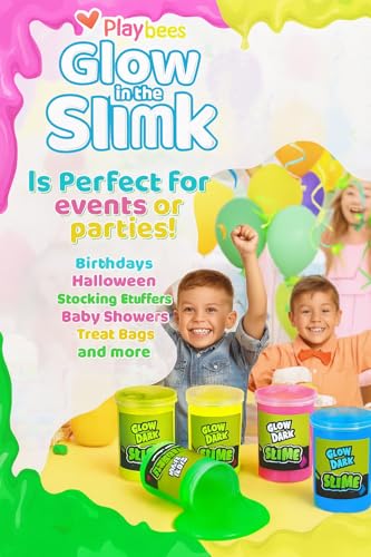 Playbees Glow in the Dark Slime 6-Pack – Neon Party Favors for Kids Ages 3+ – Non-Toxic Sensory Putty with Stretchy Gooey Fun for Birthdays, Halloween, Classrooms & Goody Bags