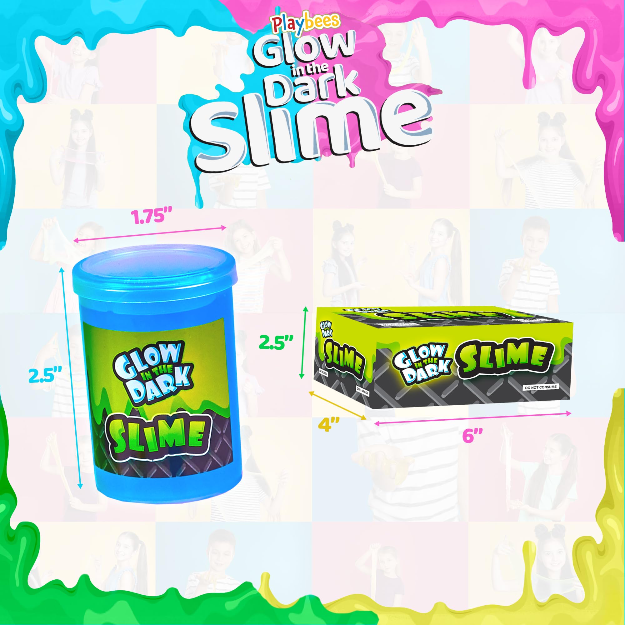 Playbees Glow in the Dark Slime 6-Pack – Neon Party Favors for Kids Ages 3+ – Non-Toxic Sensory Putty with Stretchy Gooey Fun for Birthdays, Halloween, Classrooms & Goody Bags