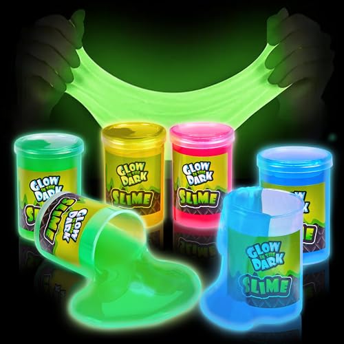Playbees Glow in the Dark Slime 6-Pack – Neon Party Favors for Kids Ages 3+ – Non-Toxic Sensory Putty with Stretchy Gooey Fun for Birthdays, Halloween, Classrooms & Goody Bags