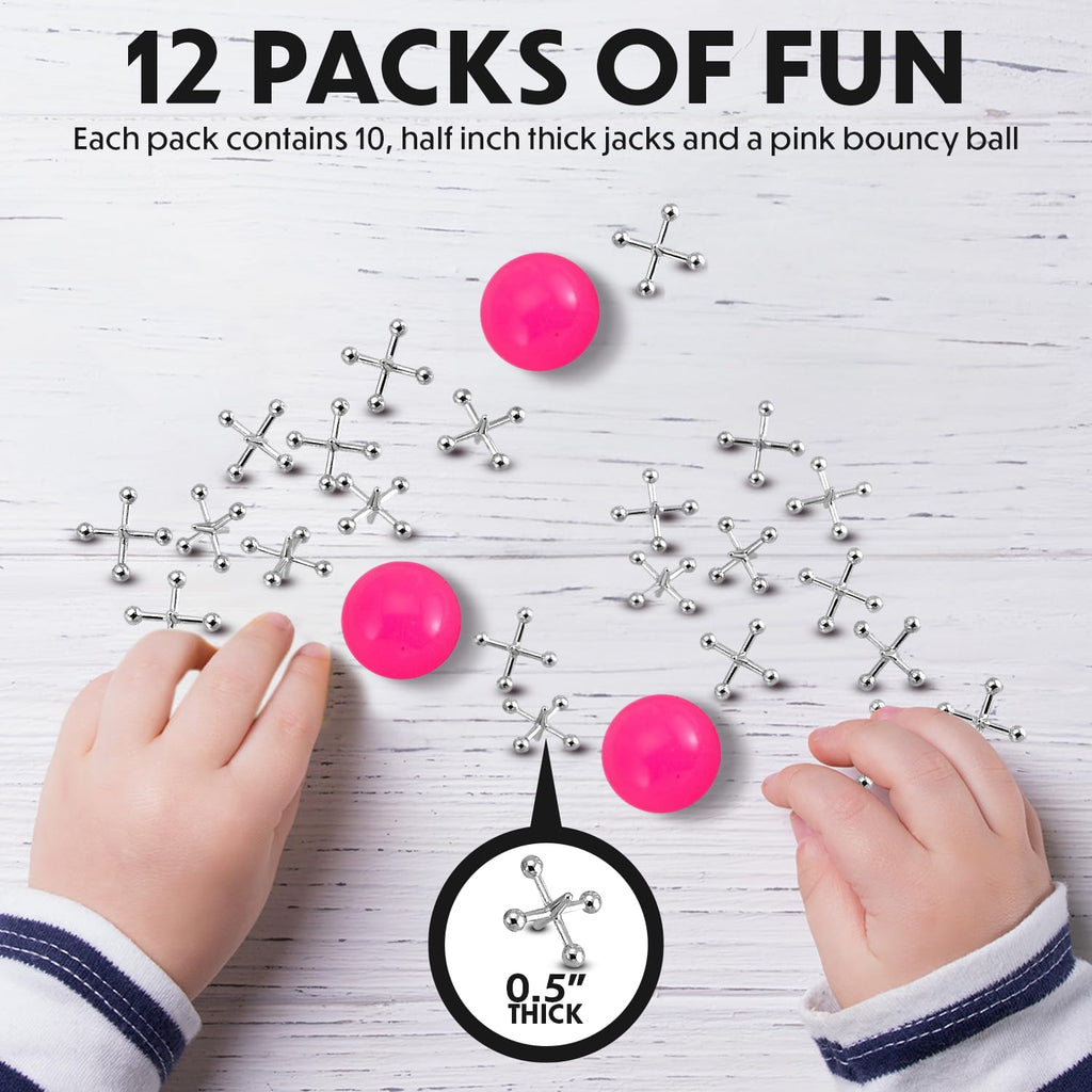 Playbees Metal Jacks Game Set – 12 Sets of Classic Jacks with Bouncy Ball for Retro Screen-Free Fun