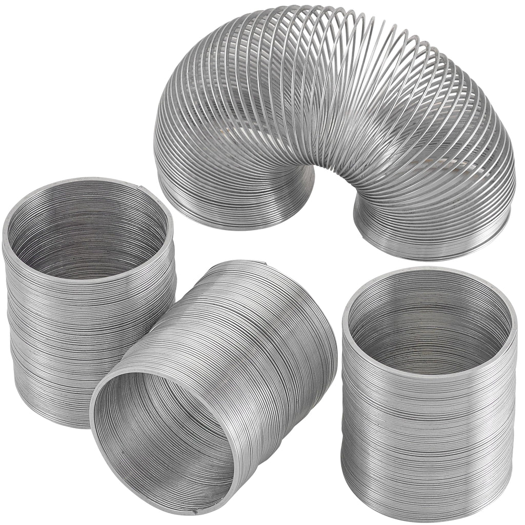 Playbees Metal Slinky Toy 4-Pack - 2-Inch Silver Coil Springs for Learning, Party Favors, Bird Feeder Squirrel Guard