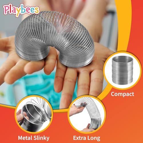Playbees Metal Slinky Toy 4-Pack - 2-Inch Silver Coil Springs for Learning, Party Favors, Bird Feeder Squirrel Guard