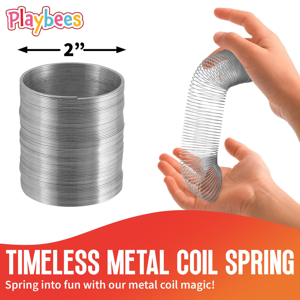 Playbees Metal Slinky Toy 4-Pack - 2-Inch Silver Coil Springs for Learning, Party Favors, Bird Feeder Squirrel Guard