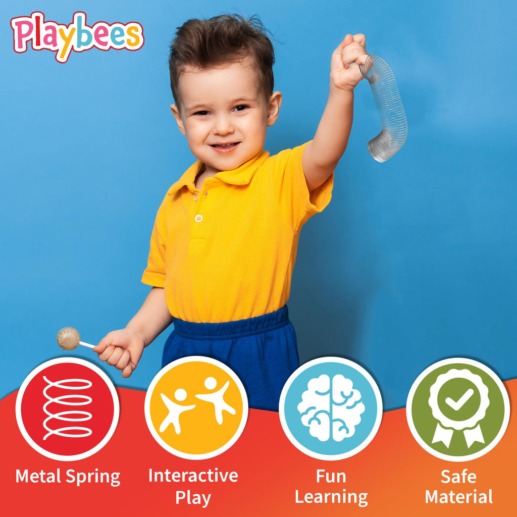 Playbees Metal Slinky Toy 4-Pack - 2-Inch Silver Coil Springs for Learning, Party Favors, Bird Feeder Squirrel Guard