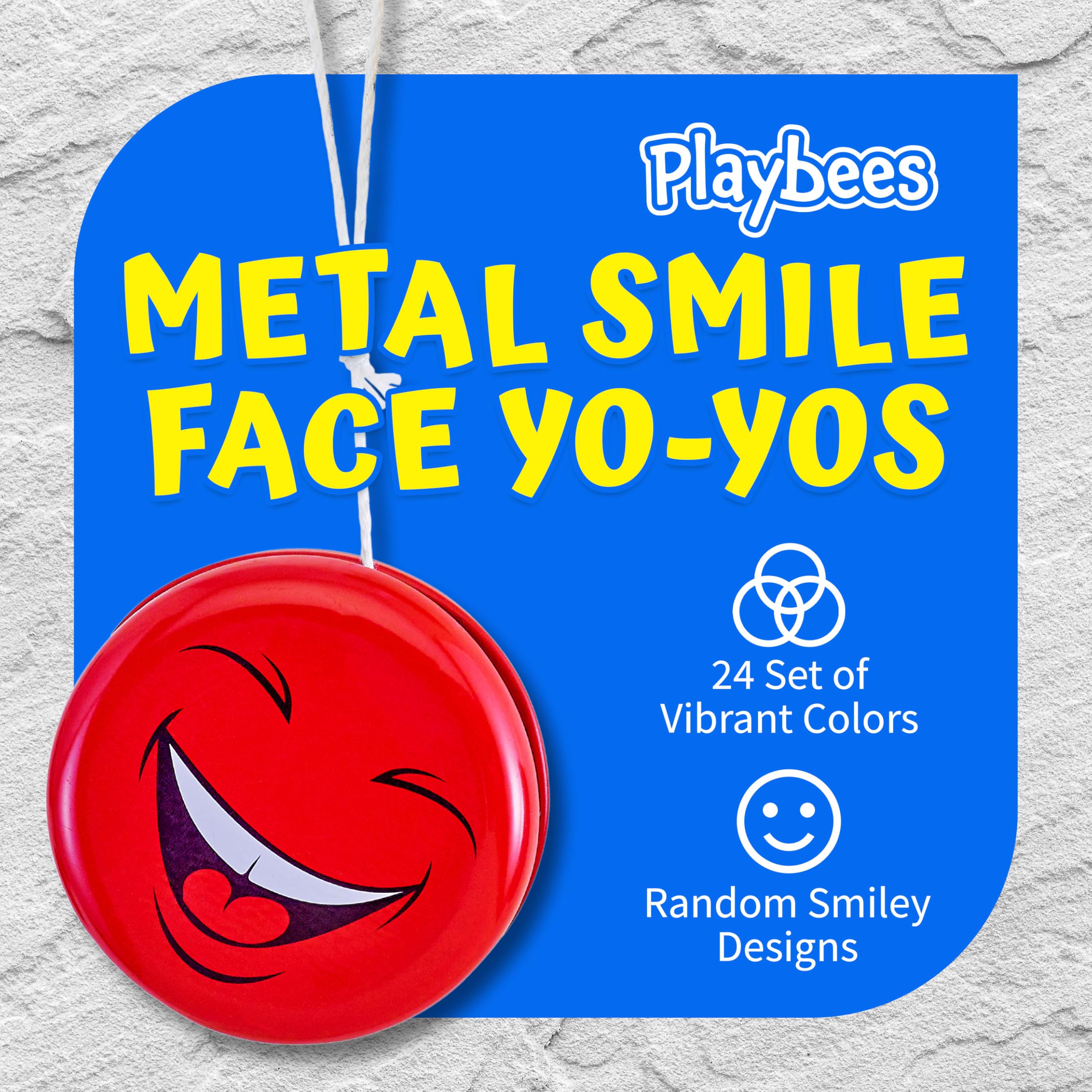 Playbees Metal Smiley Face Yo-Yos 12-Pack - 2-Inch Assorted Colors Bulk Yo-Yos for Kids Party Favors, Classroom Prizes, Goodie Bag Stuffers