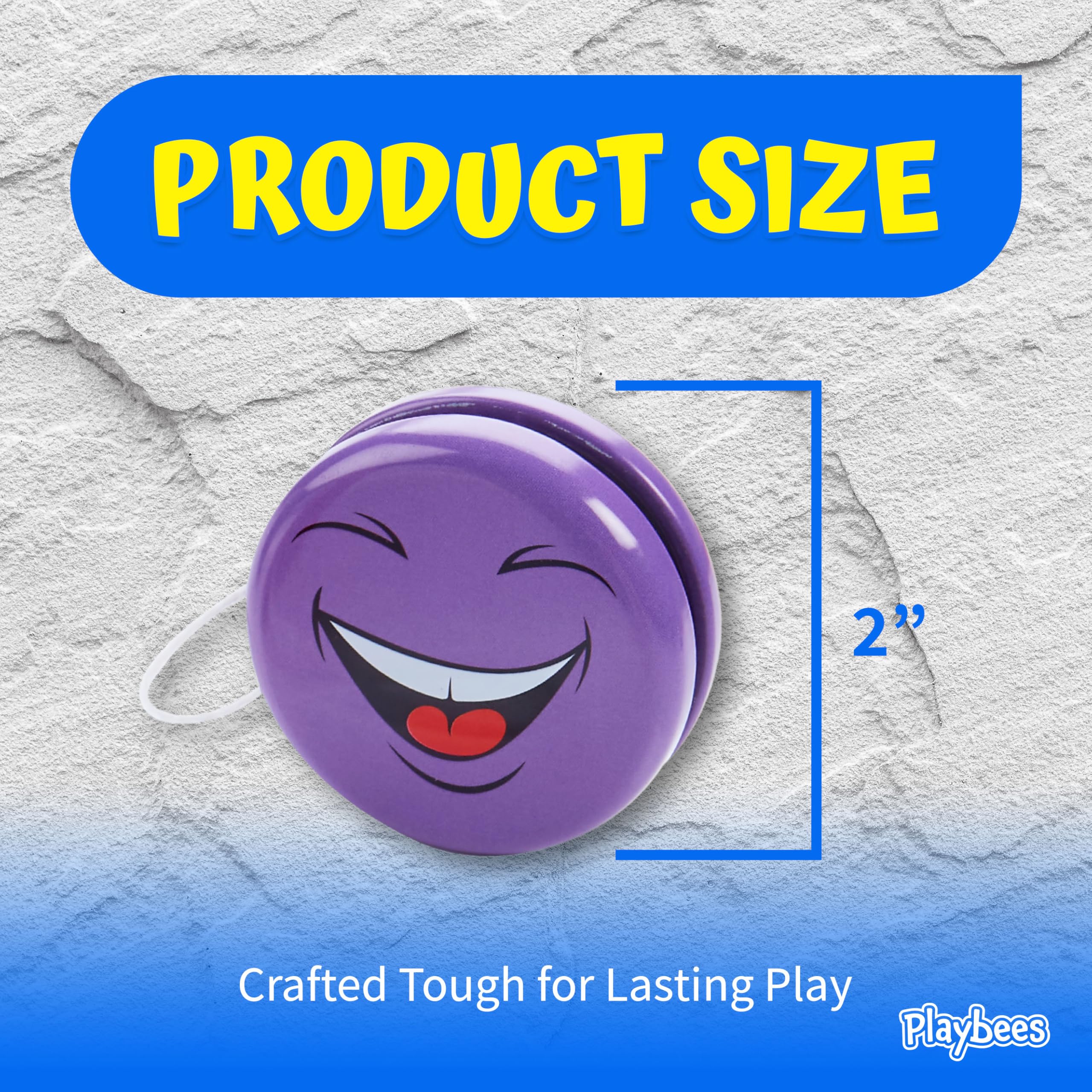 Playbees Metal Smiley Face Yo-Yos 12-Pack - 2-Inch Assorted Colors Bulk Yo-Yos for Kids Party Favors, Classroom Prizes, Goodie Bag Stuffers