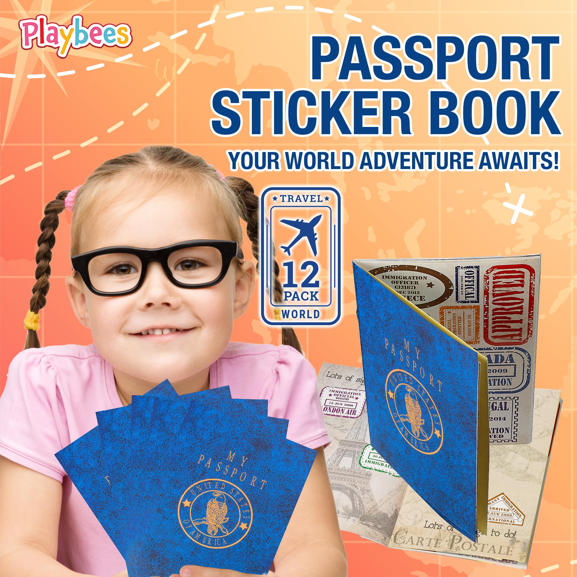 Playbees Passport Sticker Book – 12-Pack Travel-Themed Sticker Set for Kids