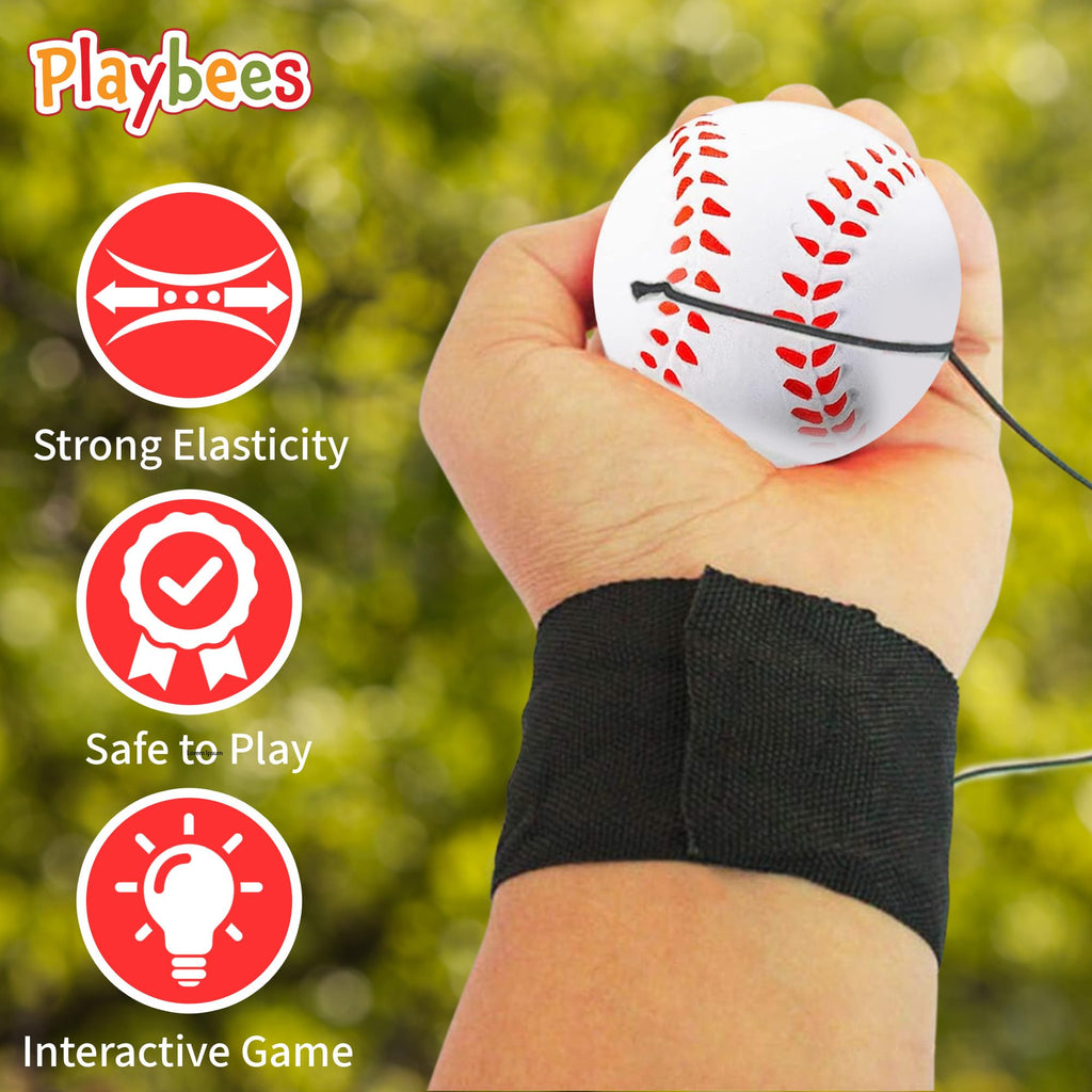 Playbees Reactive Practice Baseballs (3 Pack) – Wrist Return Trainer for Solo Pitching & Catching