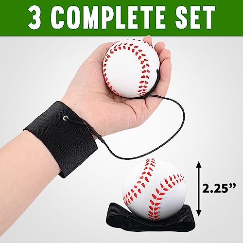 Playbees Reactive Practice Baseballs (3 Pack) – Wrist Return Trainer for Solo Pitching & Catching