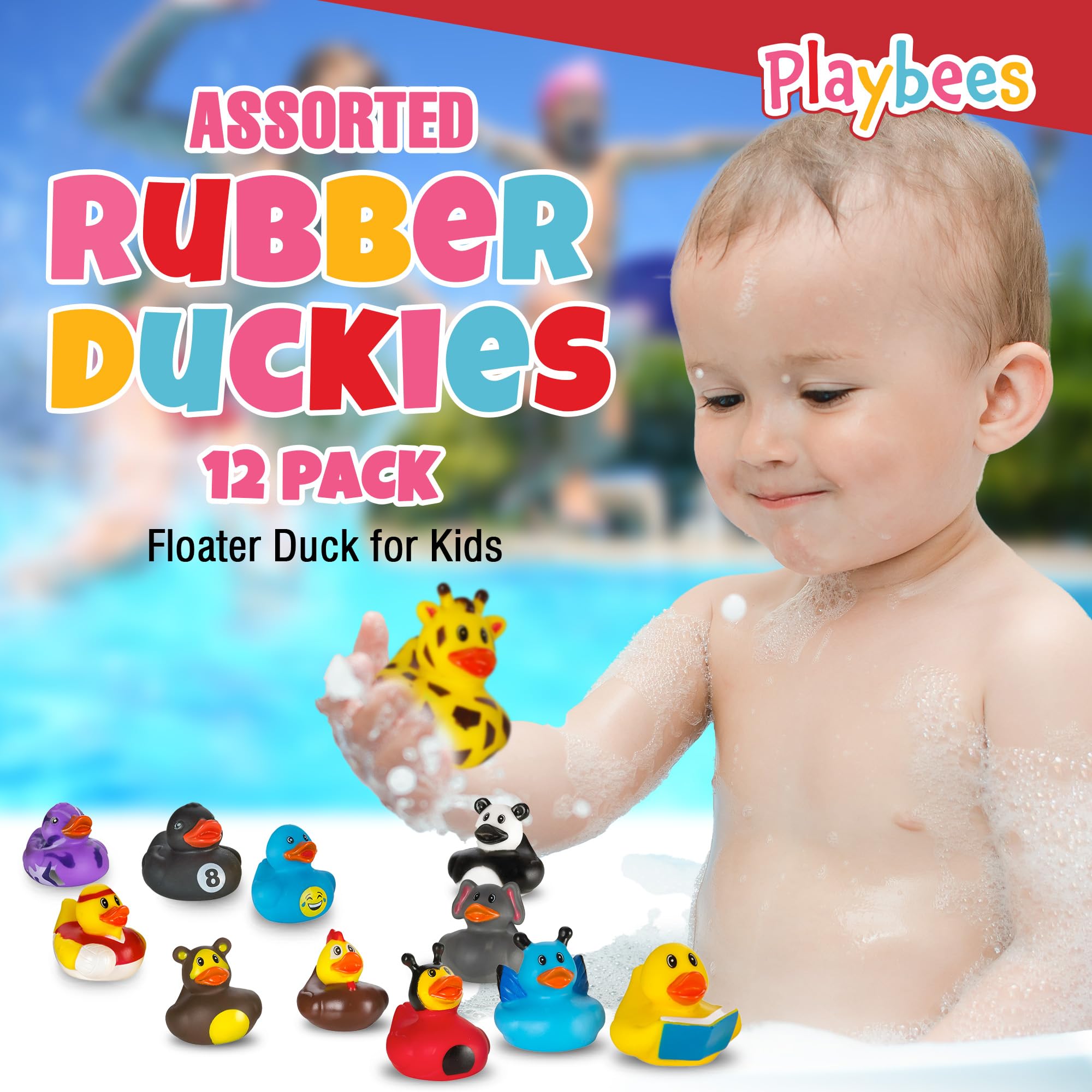 Playbees Rubber Ducks Bulk 12 Pack – Assorted 2-Inch Vinyl Duckies for Bath, Pool, Party Favors & Classroom Incentives