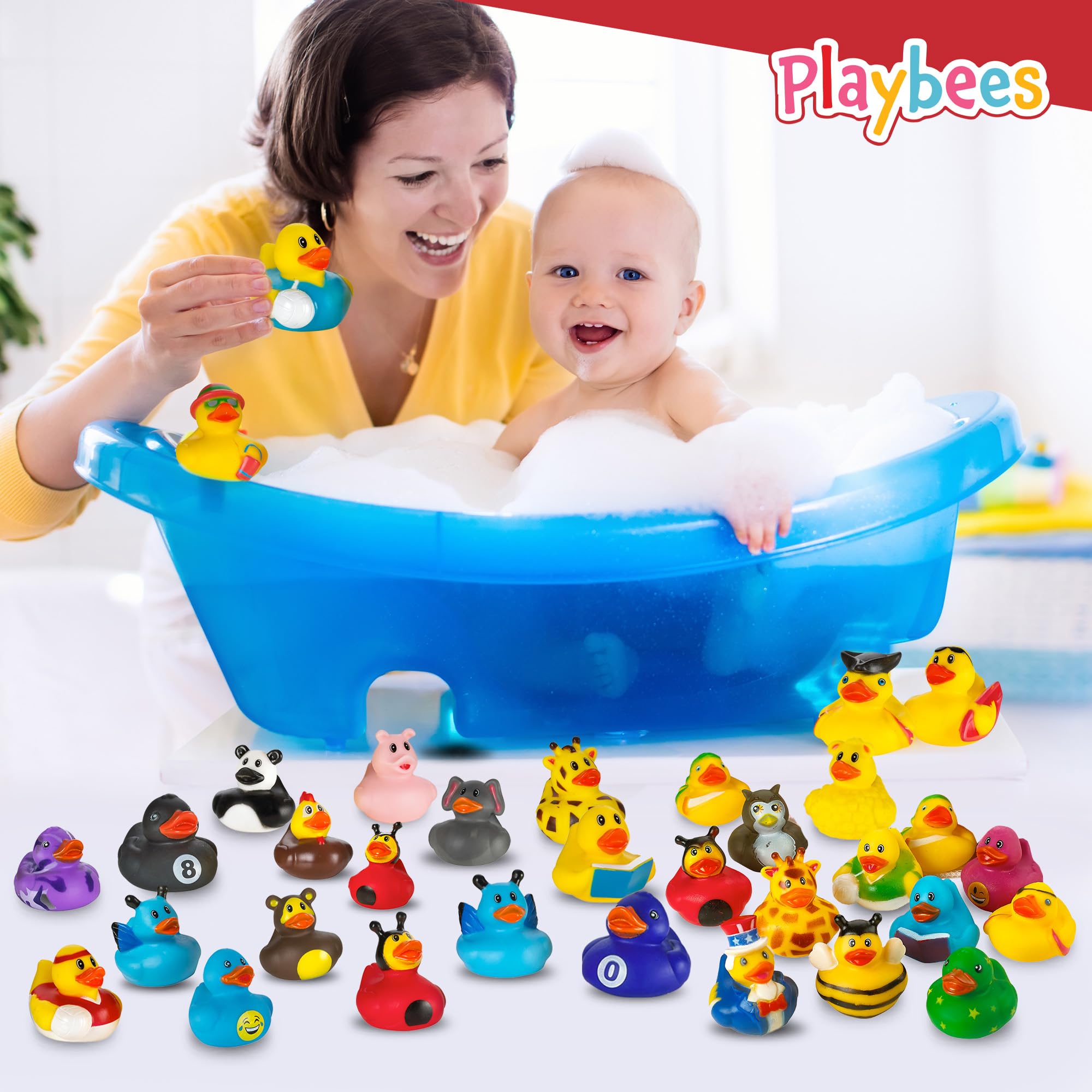 Playbees Rubber Ducks Bulk 12 Pack – Assorted 2-Inch Vinyl Duckies for Bath, Pool, Party Favors & Classroom Incentives