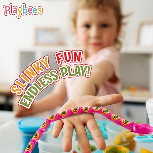 Playbees Wiggly Jointed Snakes - Pack of 12 - Flexible Plastic Snake Toys for Party Favors, Goody Bags, and Fidget Fun