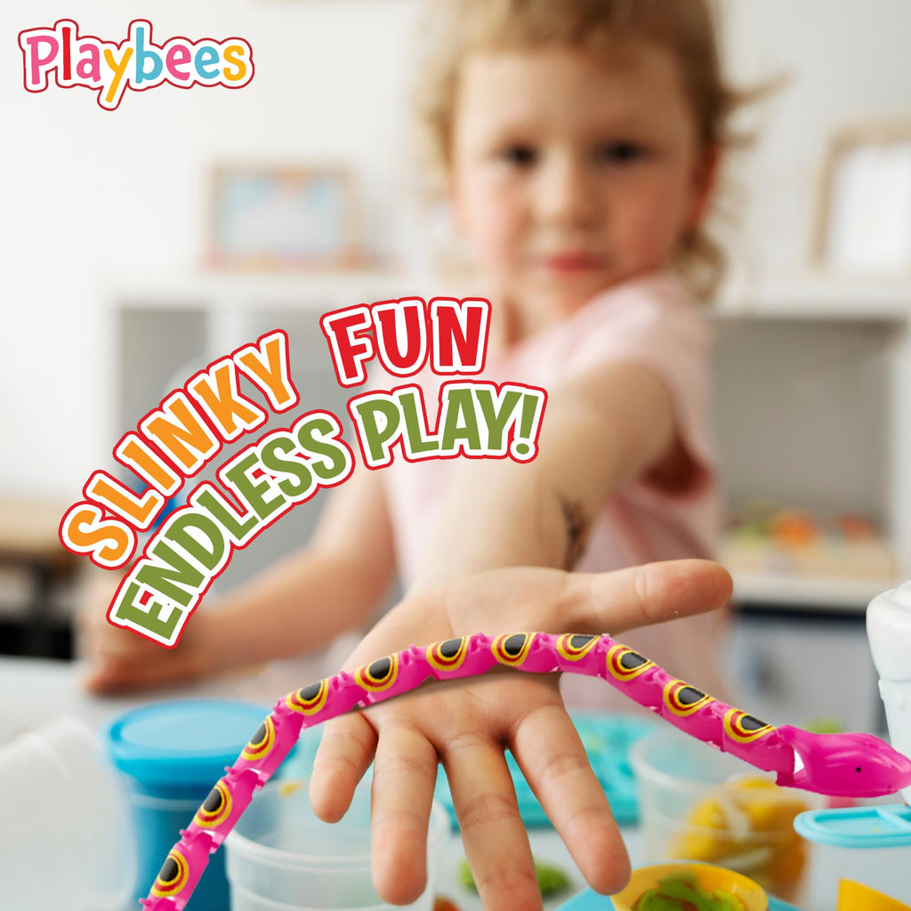 Playbees Wiggly Jointed Snakes - Pack of 12 - Flexible Plastic Snake Toys for Party Favors, Goody Bags, and Fidget Fun