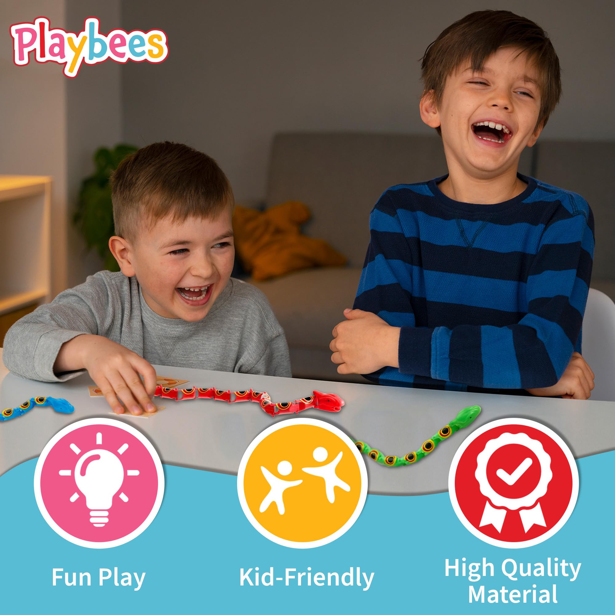 Playbees Wiggly Jointed Snakes - Pack of 12 - Flexible Plastic Snake Toys for Party Favors, Goody Bags, and Fidget Fun
