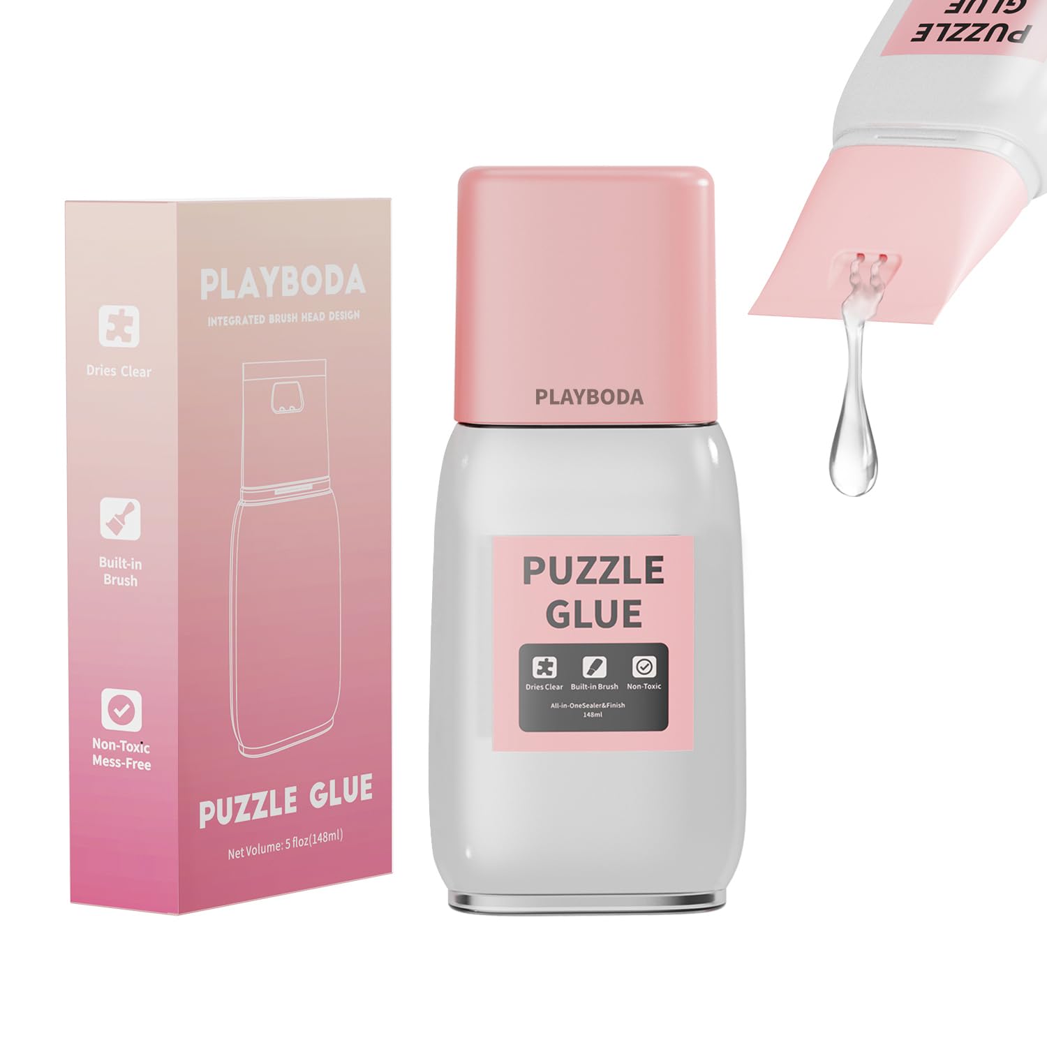 Playboda Puzzle Glue with Brush – 148ml Clear Quick-Dry Adhesive for 3000-5000 Pieces