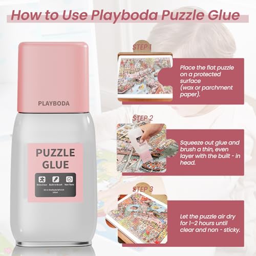 Playboda Puzzle Glue with Brush – 148ml Clear Quick-Dry Adhesive for 3000-5000 Pieces