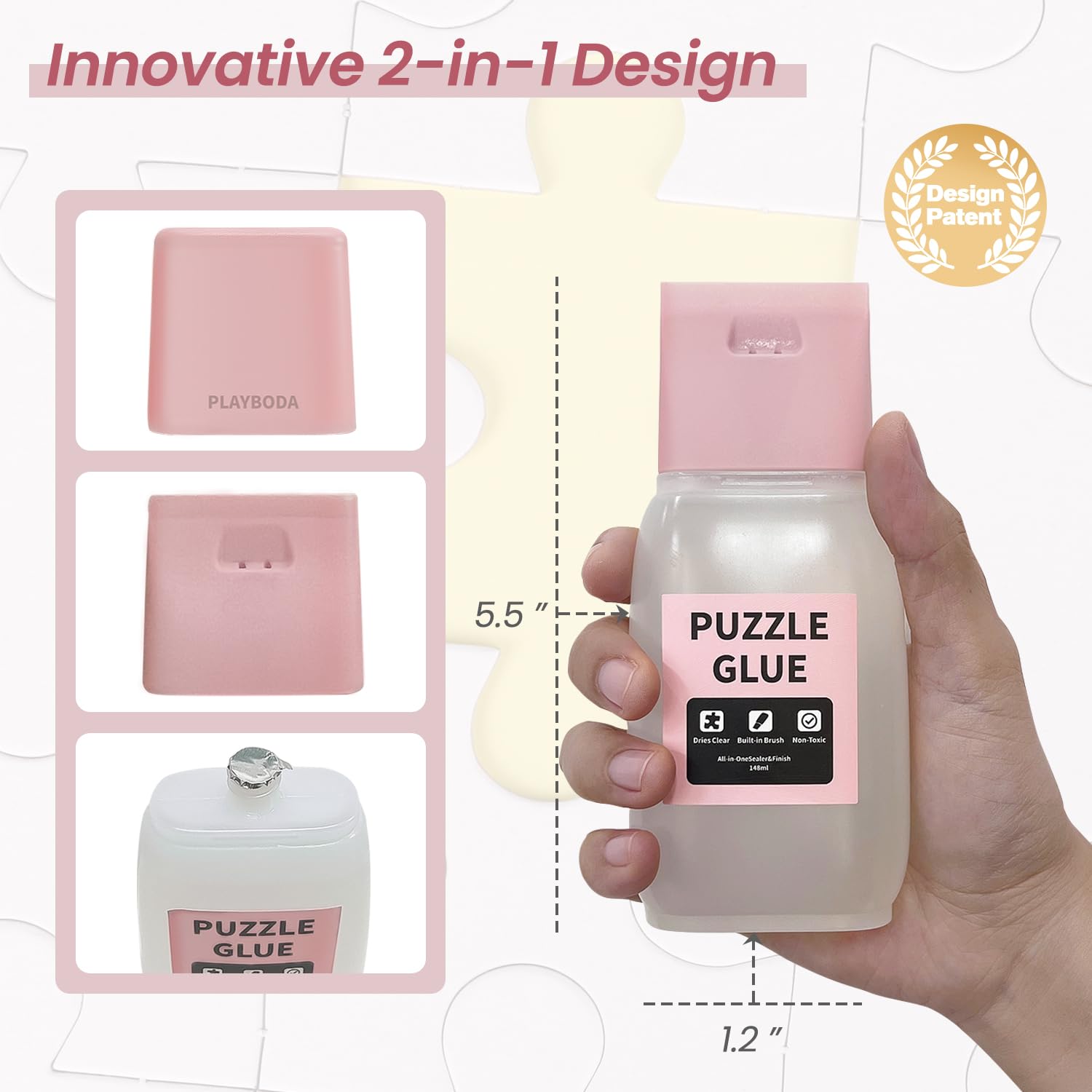 Playboda Puzzle Glue with Brush – 148ml Clear Quick-Dry Adhesive for 3000-5000 Pieces