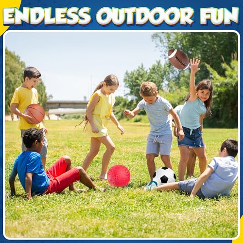 PlayBolt 4-Pack Sports Balls for Kids & Toddlers – 5-Inch Soft Rubber Set with Hand Pump