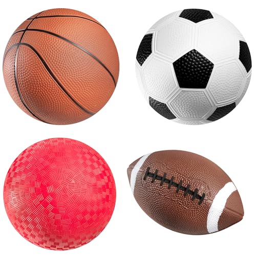 PlayBolt 4-Pack Sports Balls for Kids & Toddlers – 5-Inch Soft Rubber Set with Hand Pump