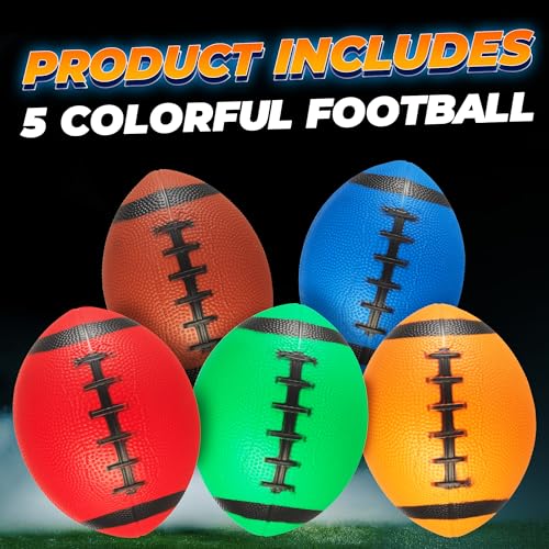PlayBolt 6-Inch Mini Footballs for Kids (Pack of 5) - Inflatable PVC with Hand Pump