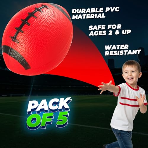 PlayBolt 6-Inch Mini Footballs for Kids (Pack of 5) - Inflatable PVC with Hand Pump