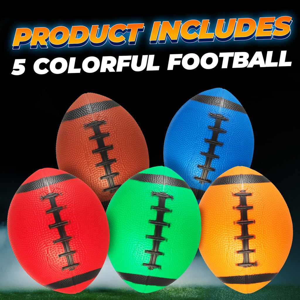 PlayBolt 6-Inch Mini Footballs for Kids (Pack of 5) - Inflatable PVC with Hand Pump