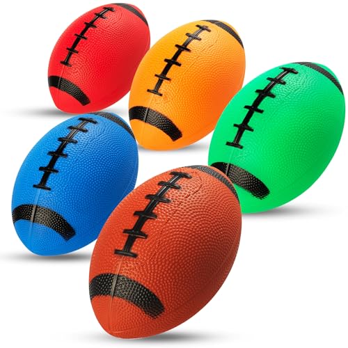 PlayBolt 6-Inch Mini Footballs for Kids (Pack of 5) - Inflatable PVC with Hand Pump