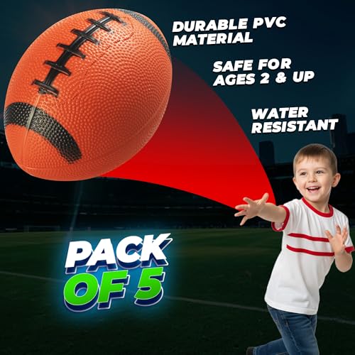 PlayBolt 6-Inch Mini Footballs (Pack of 5) - Inflatable PVC Football with Hand Pump, Easy Grip, Ages 3-10