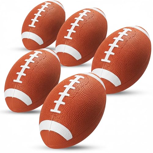 PlayBolt 6-Inch Mini Footballs (Pack of 5) - Inflatable PVC Football with Hand Pump, Easy Grip, Ages 3-10