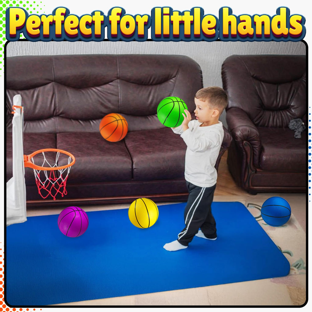 PlayBolt Mini Basketball Set for Kids - 6 Inch (5 Pack) with Hand Pump - Indoor Outdoor Toddler Hoop Balls