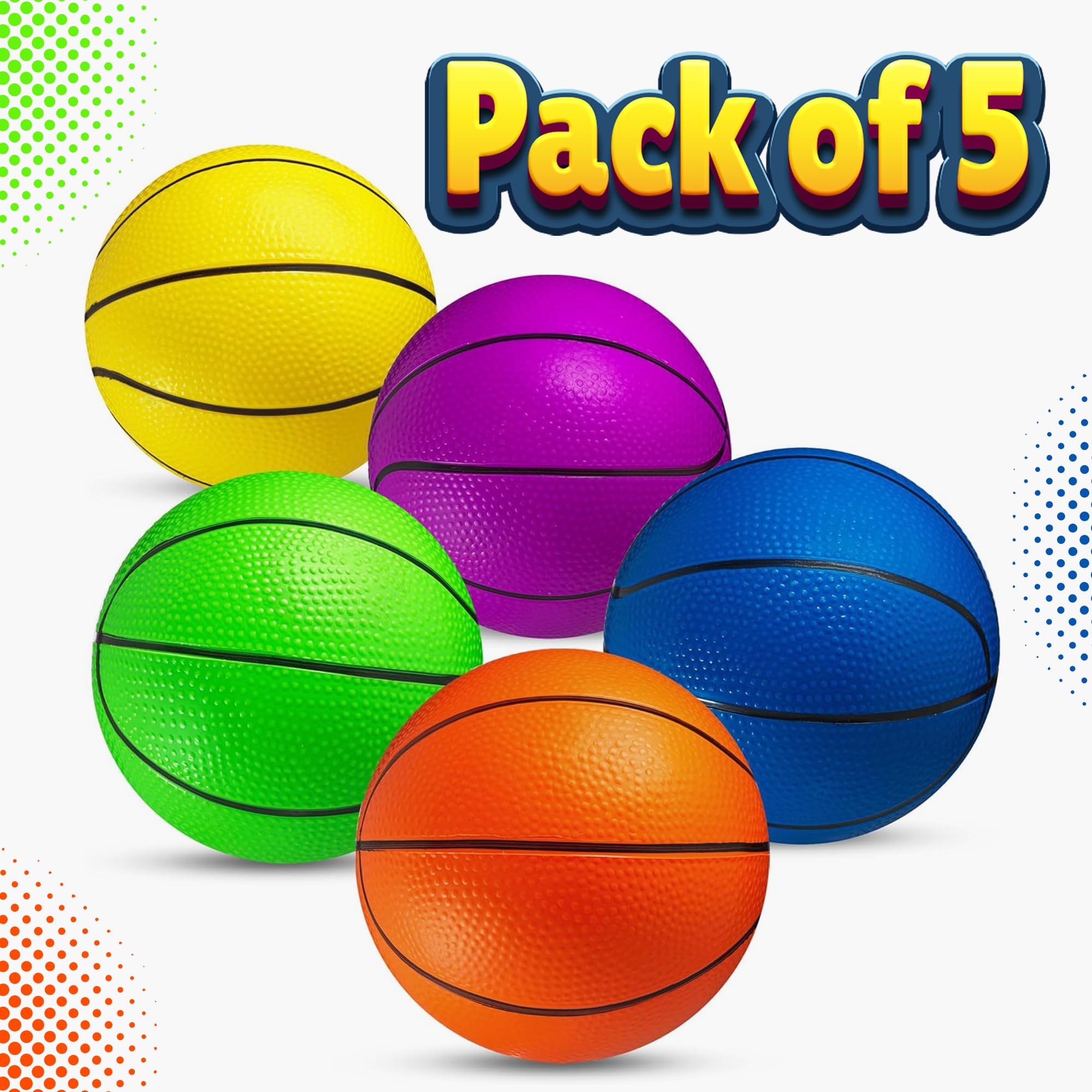 PlayBolt Mini Basketball Set for Kids - 6 Inch (5 Pack) with Hand Pump - Indoor Outdoor Toddler Hoop Balls
