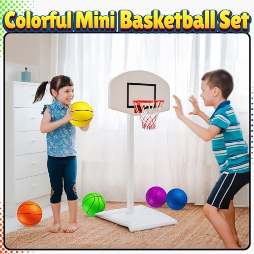 PlayBolt Mini Basketball Set for Kids - 6 Inch (5 Pack) with Hand Pump - Indoor Outdoor Toddler Hoop Balls