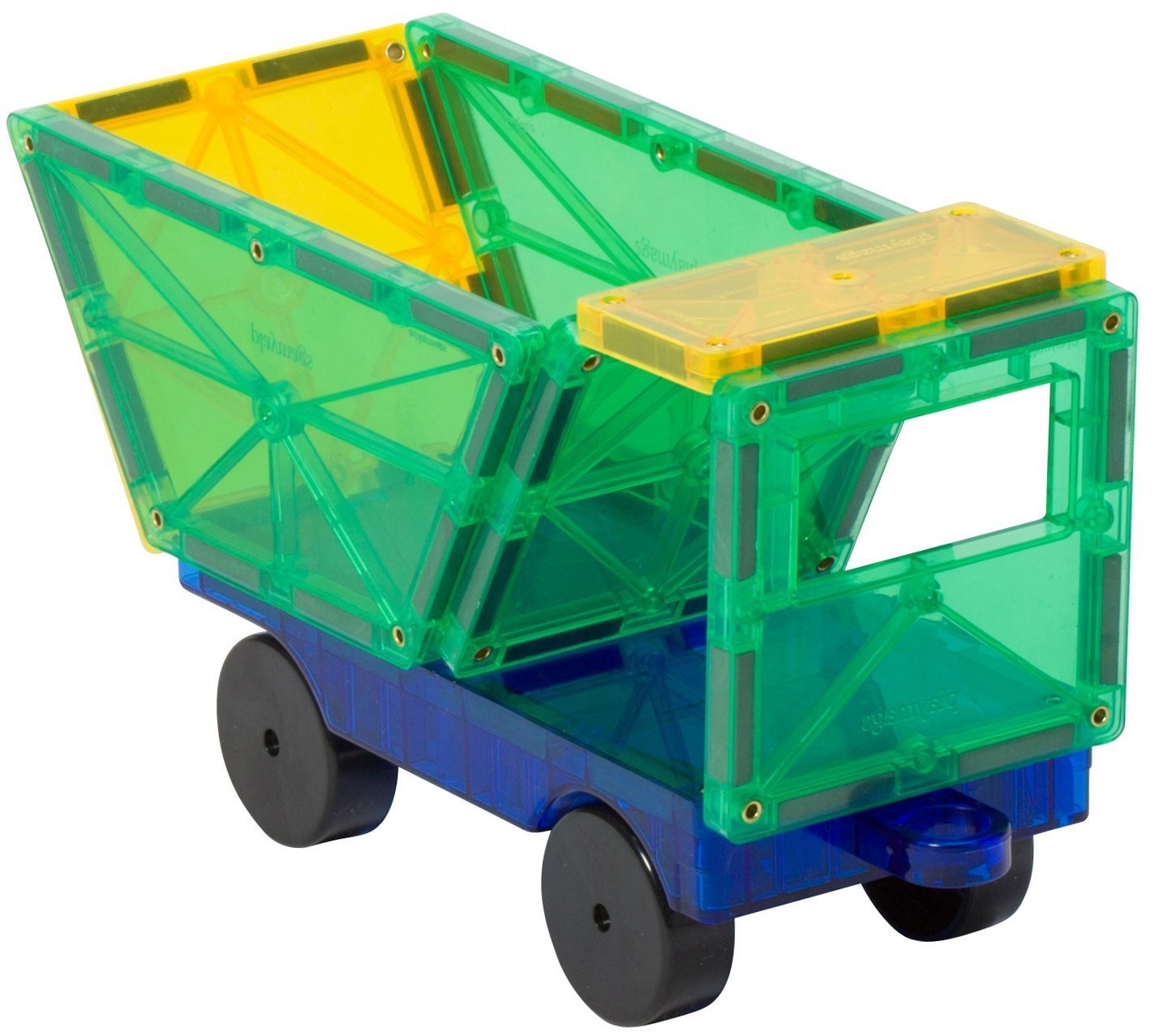Playmags Magnetic Car Set (2 Pieces) – 6x3-Inch Wheel Bases with 12 Strong Magnets for Magnetic Tiles STEM Building