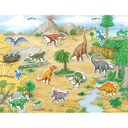 PlayMonster Create-A-Scene Magnetic Playset – Dinosaurs | 18x14 Inch Foldable Board, Waterproof Magnets, Quiet Play for Ages 3+