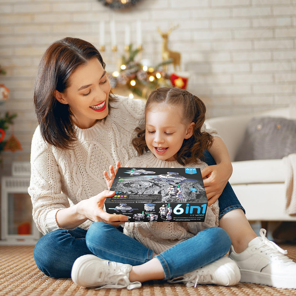 Playsheek 6-in-1 Solar Robot Kit STEM Projects for Kids Ages 8-12 - Build 6 Space Robots, 3 Charging Methods, White