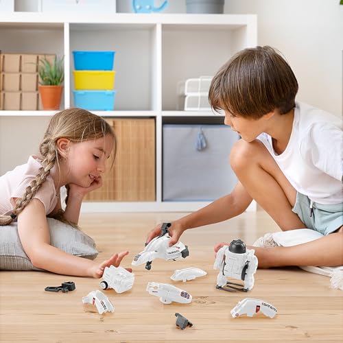 Playsheek 6-in-1 Solar Robot Kit STEM Projects for Kids Ages 8-12 - Build 6 Space Robots, 3 Charging Methods, White