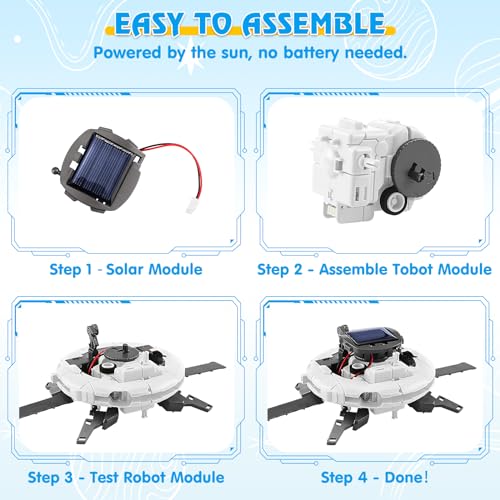 Playsheek 6-in-1 Solar Robot Kit STEM Projects for Kids Ages 8-12 - Build 6 Space Robots, 3 Charging Methods, White