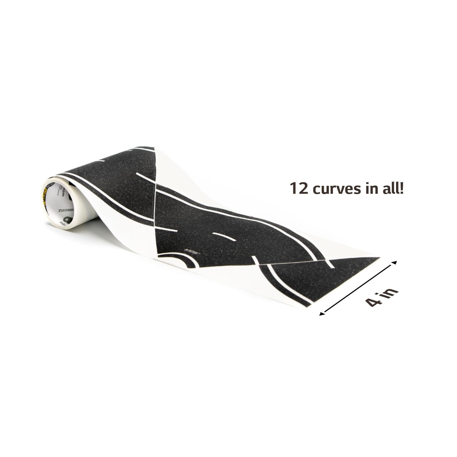 PlayTape Road Tape Curves – 12 Curved Pieces for Toy Car Roads, 4 Inches Wide, No Residue