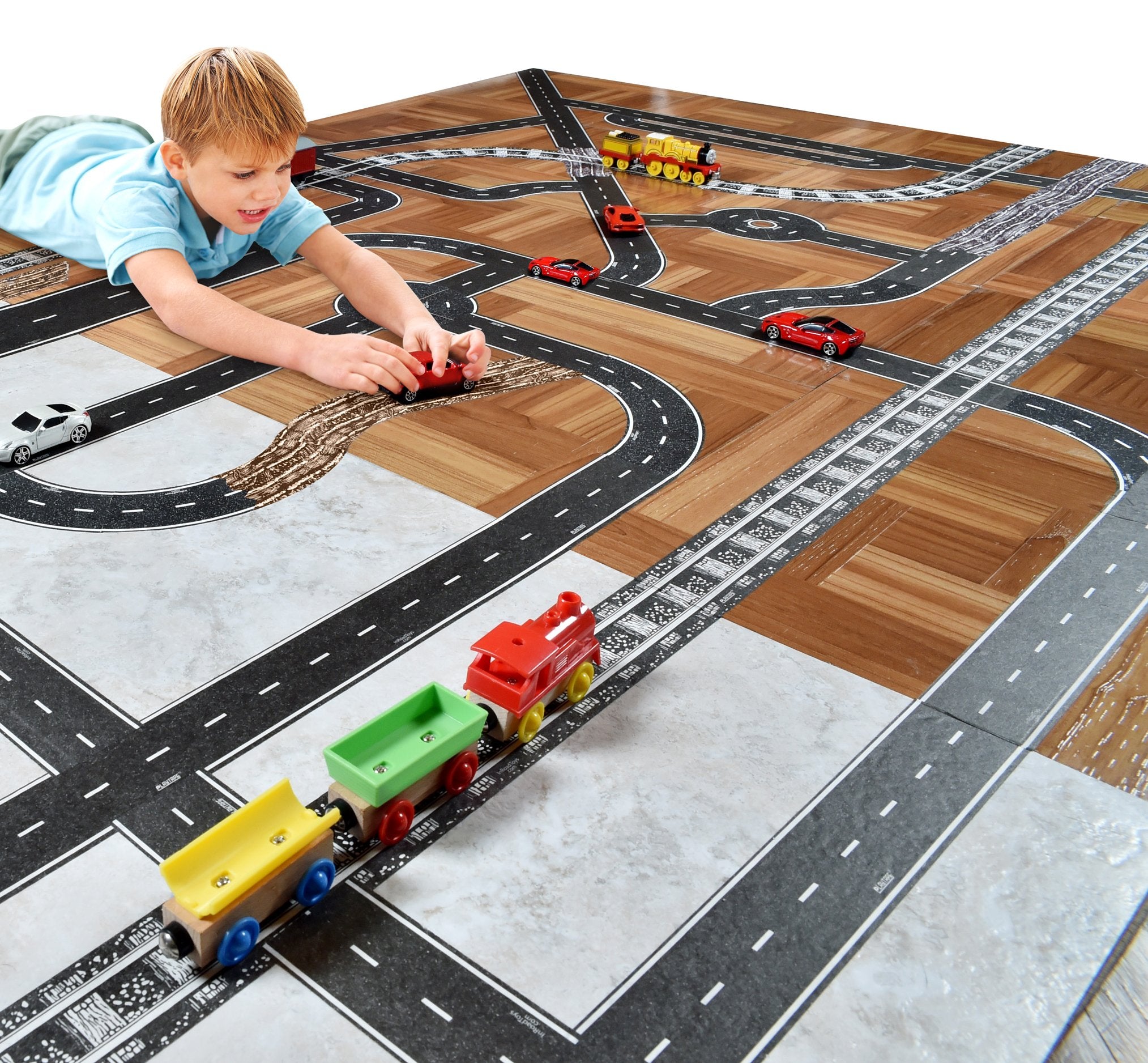 PlayTape Road Tape Curves – 12 Curved Pieces for Toy Car Roads, 4 Inches Wide, No Residue
