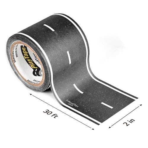 PlayTape Road Tape for Toy Cars – 2" Wide x 30 ft Asphalt Road, Sticks to Flat Surfaces, No Residue