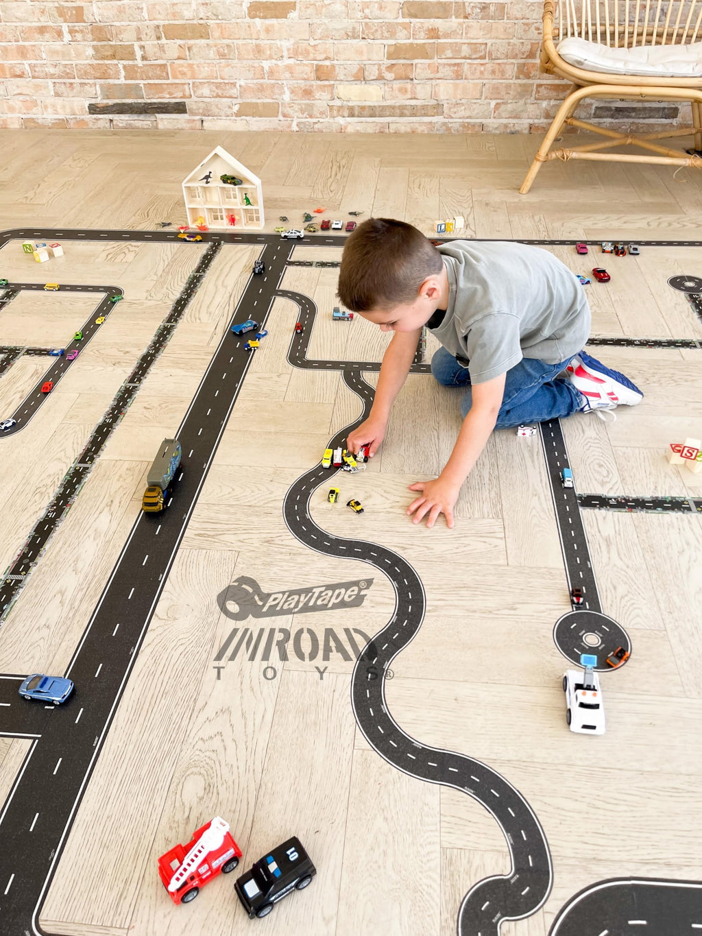 PlayTape Road Tape for Toy Cars – 2" Wide x 30 ft Asphalt Road, Sticks to Flat Surfaces, No Residue